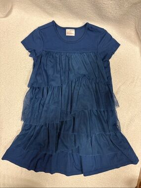 Hanna Andersson blue Tiered layered Tulle  short sleeve dress girls 8
